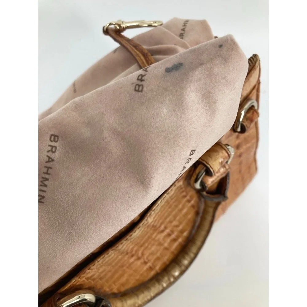 Brahmin Pecan Croc Embossed Leather Satchel Handbag Tan Zip Top Small Tote